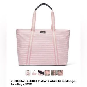 Pink and White Signature Victoria's Secret Canvas Tote Bag NWT